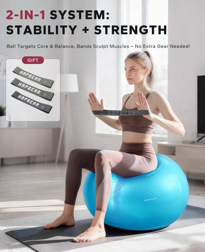 HAPBEAR Exercise Ball (22''/26''/30'') - Anti-Burst Slip-Resistant Yoga/Pilates Ball for Core Training & Posture Improvement, Home Gym/Rehab/Pregnancy Ball, Quick Pump & 3 Resistance Bands Included