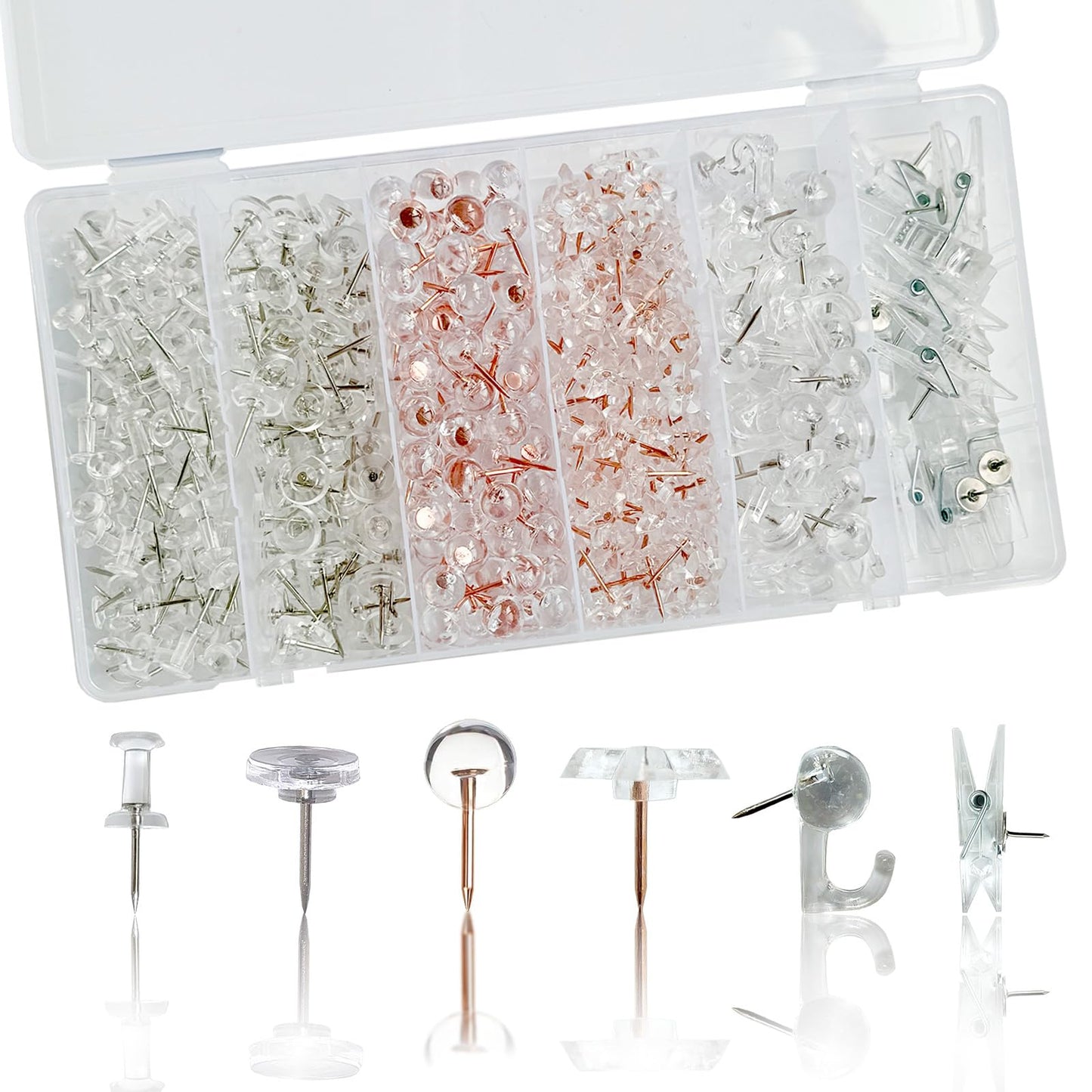 Clear Push Pins with Set, 440 Pcs Transparent Plastic Thumbtacks,Decorative Push Pins,Thumb Tacks Use for Cork Board,Bulletin Board,Craft Projects, Maps,Home, Office ﻿