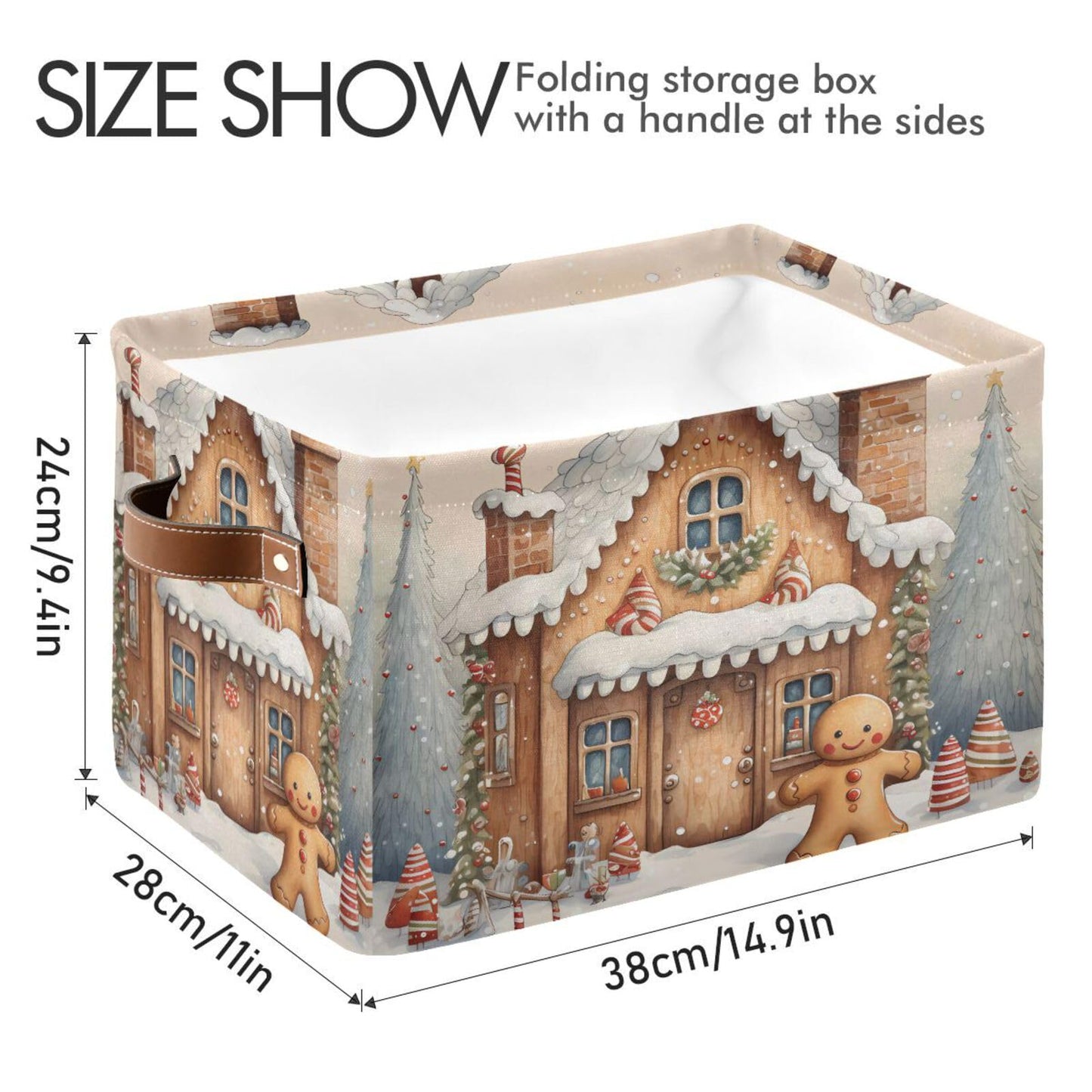 senya Christmas Storage Basket, Christmas Snow Gingerbread Man Foldable Fabric Collapsible Storage Bins Organizer Bag for Storage Clothes
