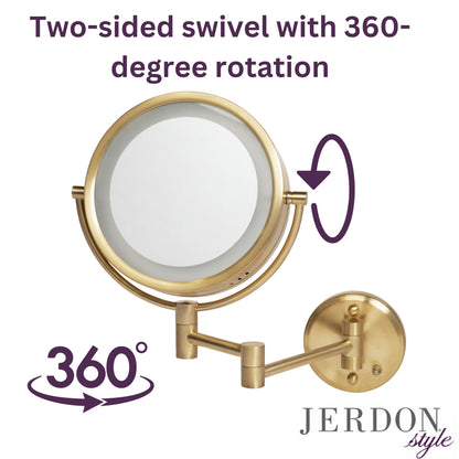 JERDON Wall-Mounted Makeup Mirror with LED Lighting - Direct Wire Lighted Makeup Mirror with 8X Magnification & Nickel Finish Wall Mount - Model HL75ND