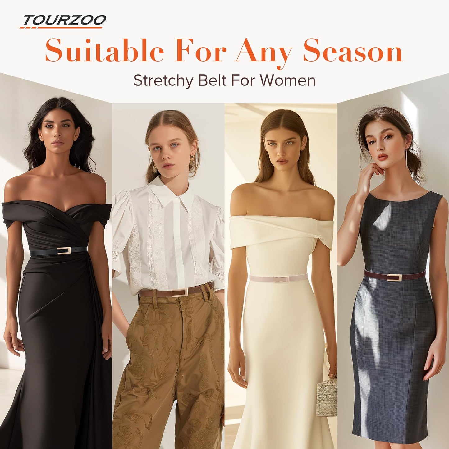 TOURZOO Genuine Leather Belts for Women Skinny Waist Belt for Dresses Jeans Pants with Gold Buckle