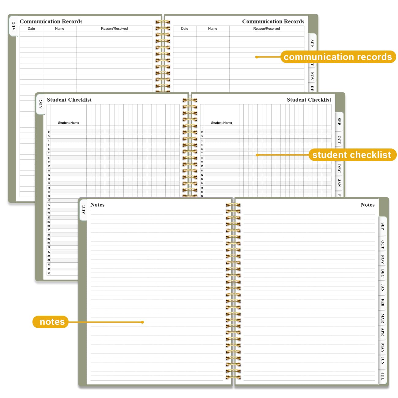 2026-2027 Teacher Planner, Lesson Planner from August 2026 - July 2027, Teacher Lesson Planner Book 2026-2027 for Teacher Class Schedule, Student Info & Weekly Planning, 8" x 10", Green