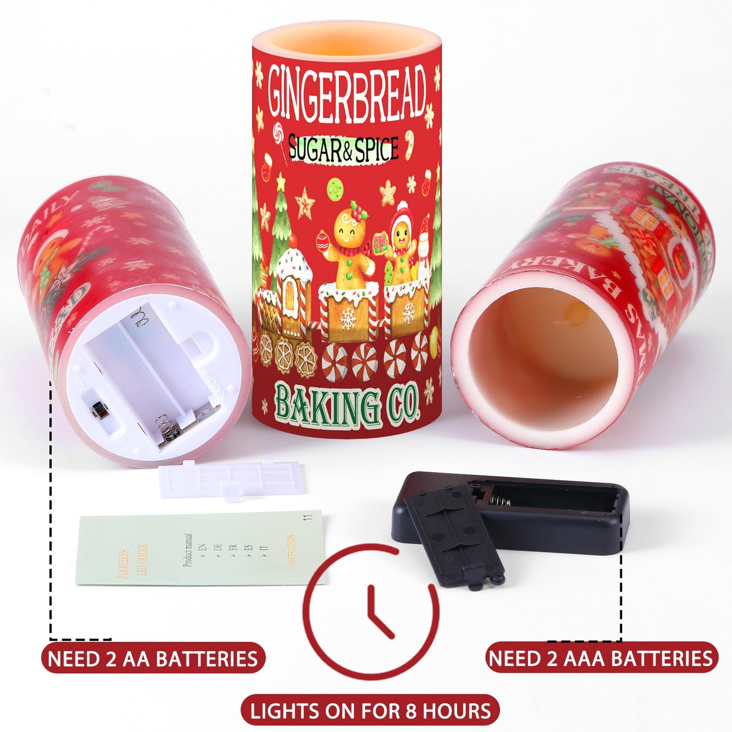 Retisee 3 Pcs Christmas Flameless Candles with Remote Timer Gingerbread Man Real Wax LED Flickering Pillar Candle White Cold Light Battery Operated for Home Window Xmas Gift Winter Holiday Decor