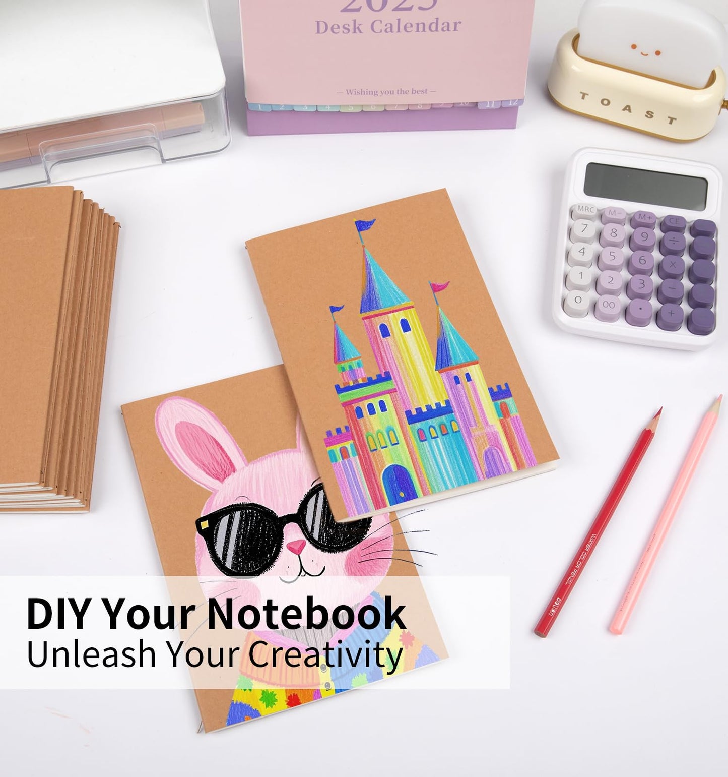 ALKALO 100 Pack A5 Blank Kraft Notebooks Bulk, Journaling Notebooks, Soft Cover Composition Notebook, 8.3x5.5 Inches 60 Pages Travel Journal Notebooks Set for Work, School, Student, Kids, Writing