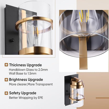 Black and Gold Sconces,Small Bathroom Wall Sconces,Elegant Gold Sconces,Vanity Wall Light Single(Bulbs not Included)