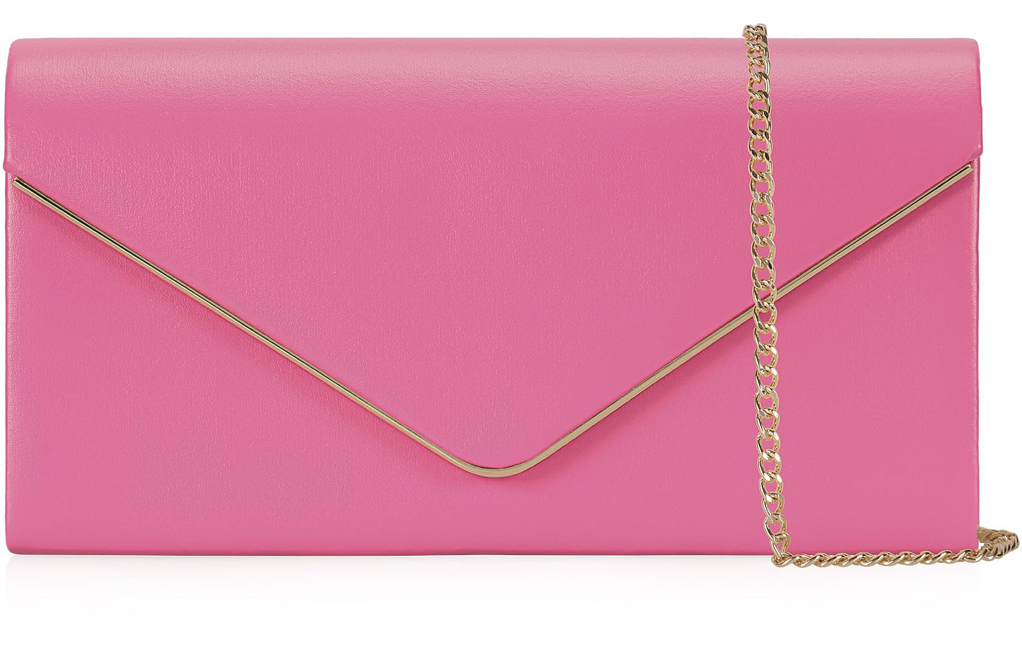 Vegan Leather Envelope Clutch Bag Classic Dressy Purse Foldover Evening Handbag Hot Pink