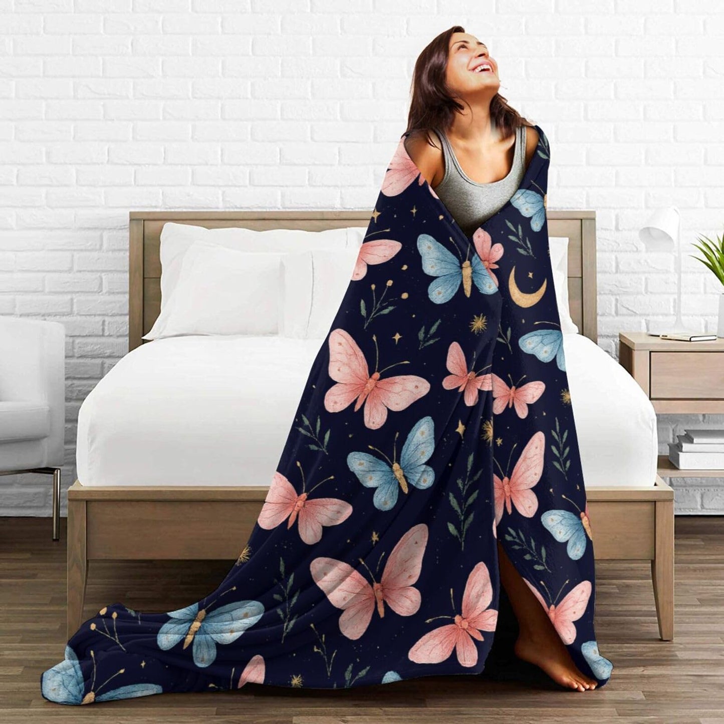 Butterfly Throw Blanket Butterfly Gifts for Women Girls Pink Blue Butterflies Cozy Fleece Fuzzy Soft Flannel Plush Warm Bedding Stuff for Kids Adults 40 x 50 Inch