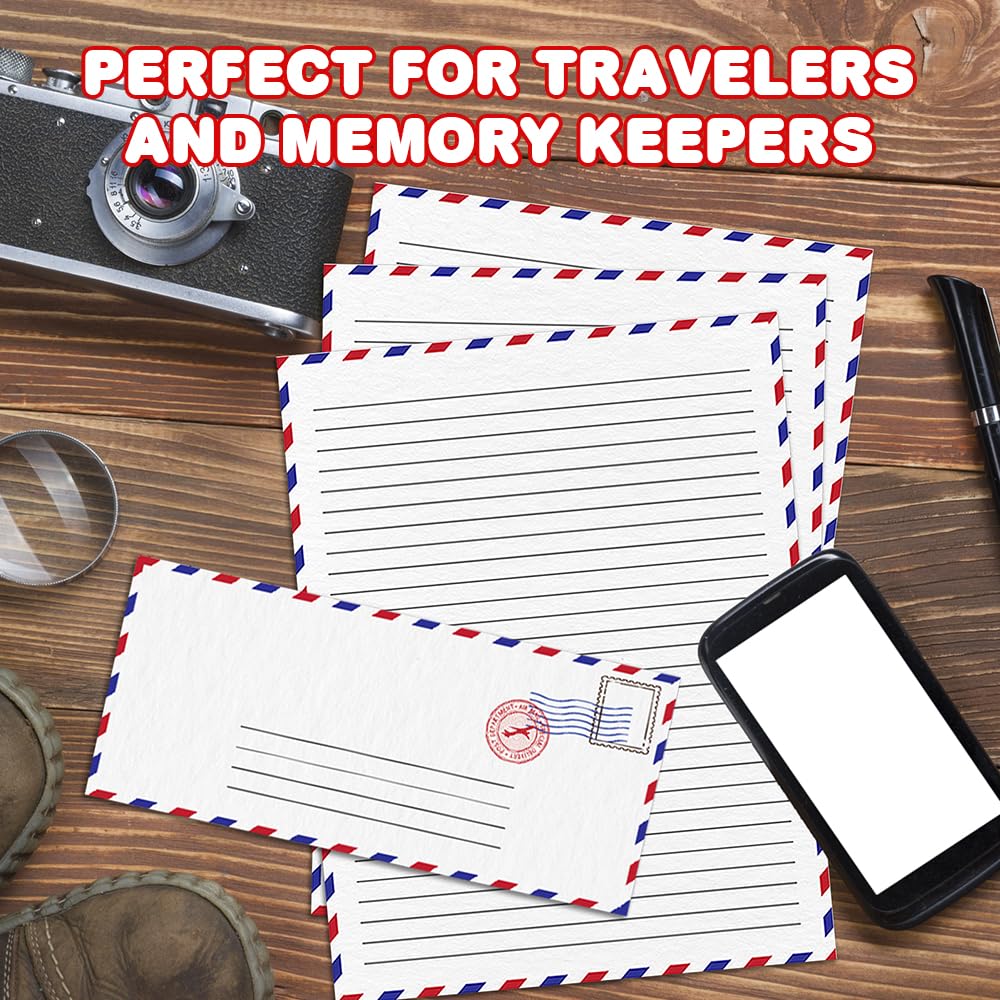 ArtCreativity 100 Pieces Vintage Stationery Paper and Envelopes Set - 50 Double Sided Airmail Sheets and 50 Envelopes - Pen Pal Stationery Letters and Envelopes with Air Mail Design