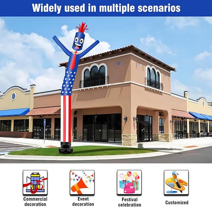 20FT Tall Inflatable Tube Man American Flag Wacky Wavy Dancing Guy with 1.5 HP Weather-Resistant Blower (18''Diameter) for Outdoor Decoration Advertising Business Promotion