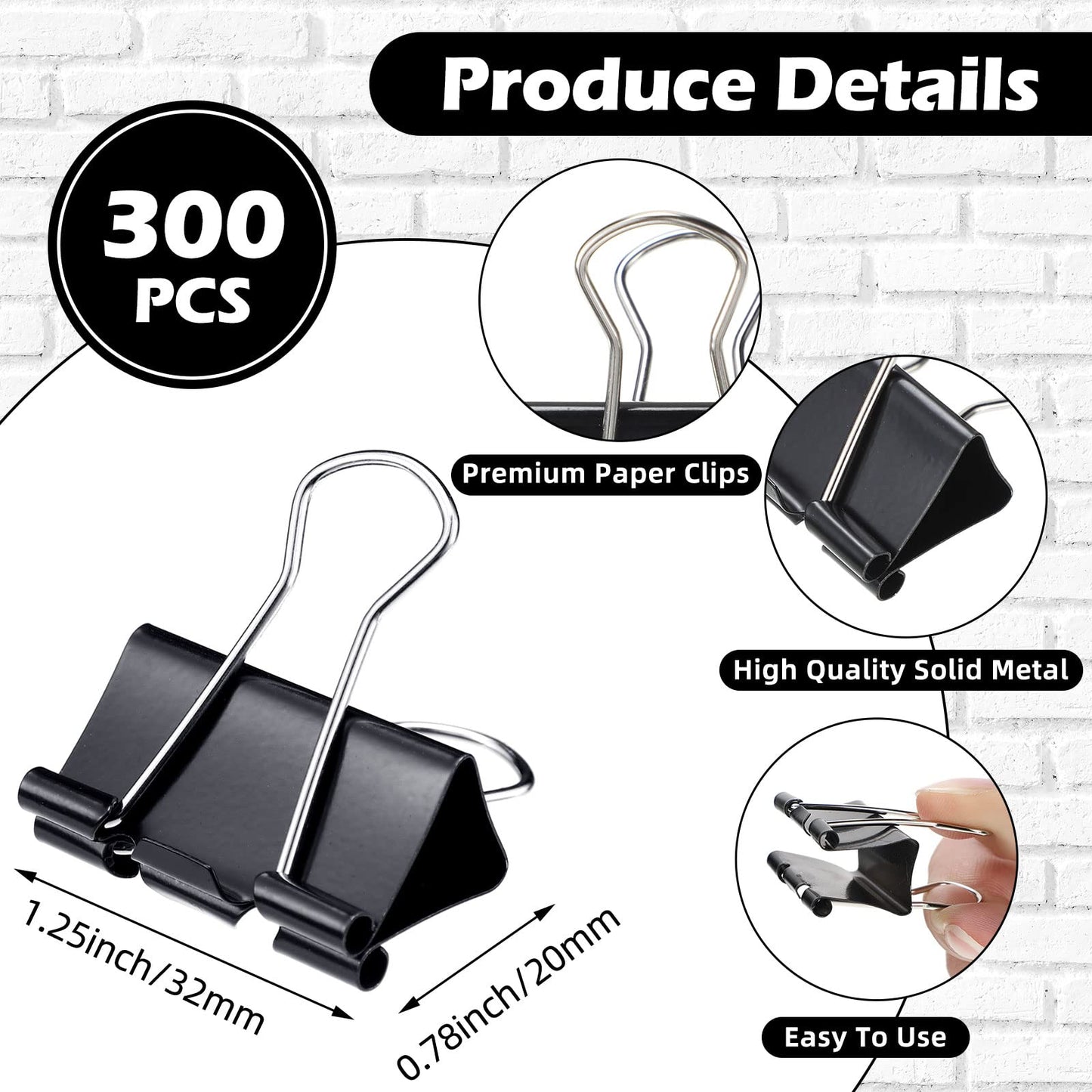 Yexiya 300 Pcs Medium Binder Clips Sturdy 1.25 Inch Black Paper Med Clips Office Supplies Paper Clamps for Office Teachers Students School Business Supplies