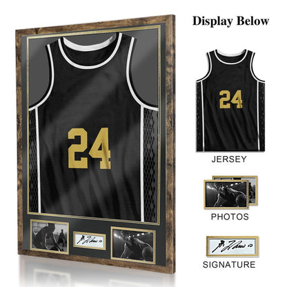 ASmileIndeep Jersey Frame Display Case, Large Shadow Box with 98% UV Protection Acrylic, Two Photo Frame One Signature Jersey Frame for Baseball Basketball Hockey Uniform, Vintage