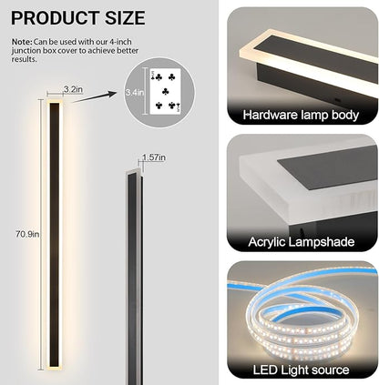 71 Inch Exterior Wall Sconces 3000K Outdoor Wall Lights IP65 Waterproof Black Outdoor Sconces Wall Lighting for House