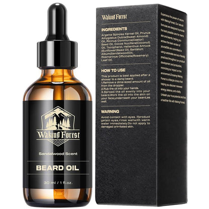 Waking Forest Beard Growth Oil - Biotin Sandalwood Oil with Vitamin E, Rosemary & Castor for Thicker, Softer, Stronger Beards (2oz)