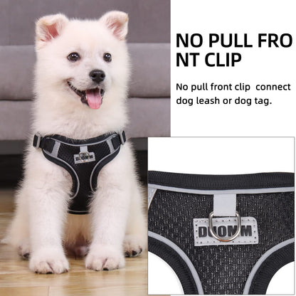 rennaio Dog Harness No Pull, Adjustable Puppy Harness with 2 Leash Clips, Ultra Breathable Padded Dog Vest Harness, Reflective Dog Harness and Leash Set for Small and Medium Dogs (Black, XL)
