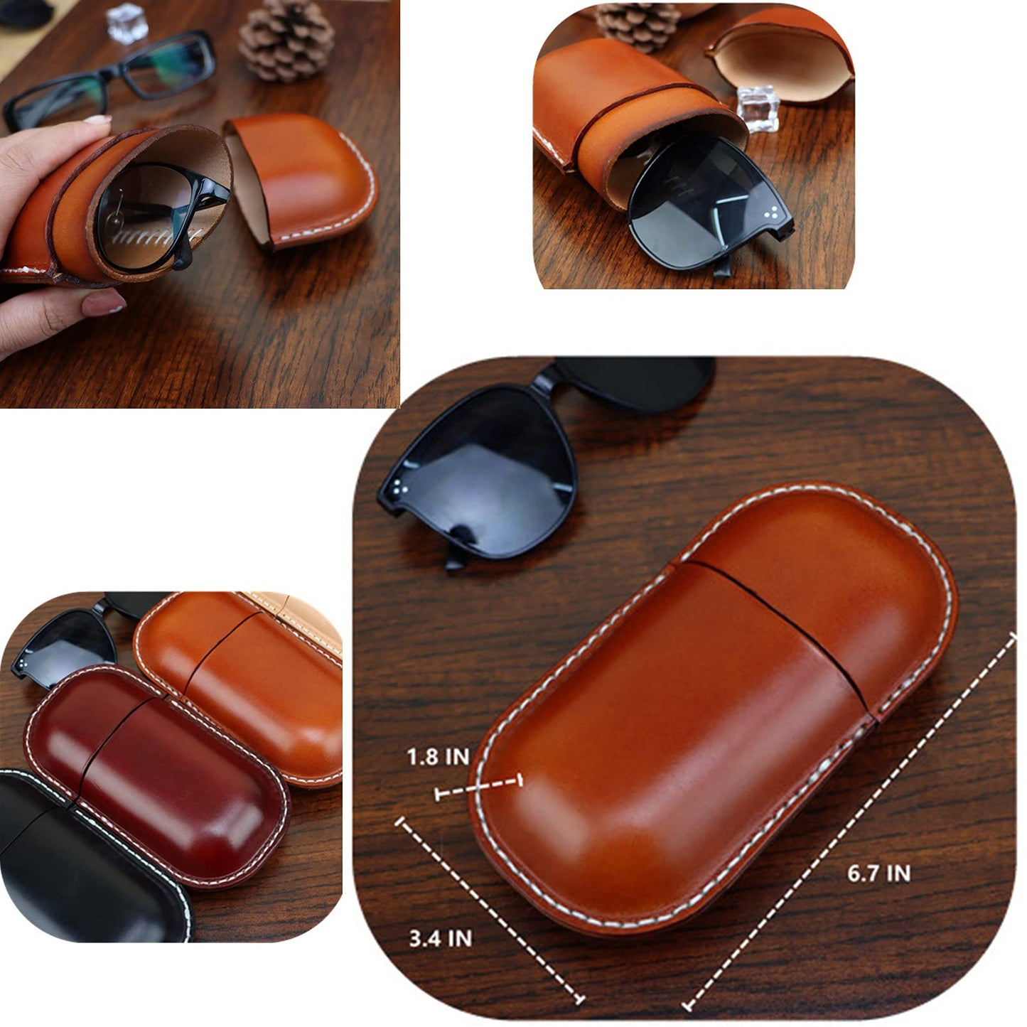 Fanyixuan Leather Glasses Case Cowhide Vintage Men And Women Nearsighted Glasses Sunglasses Travel Anti-Crush Storage Box (Crimson)