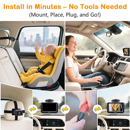 Rohent Baby Car Camera HD 1080P - Rear-Facing Infant Monitor with Night Vision Car Camera for Baby 150° Wide-Angle Lens Anti-Glare Screen Easy Install 360° Adjustable Display