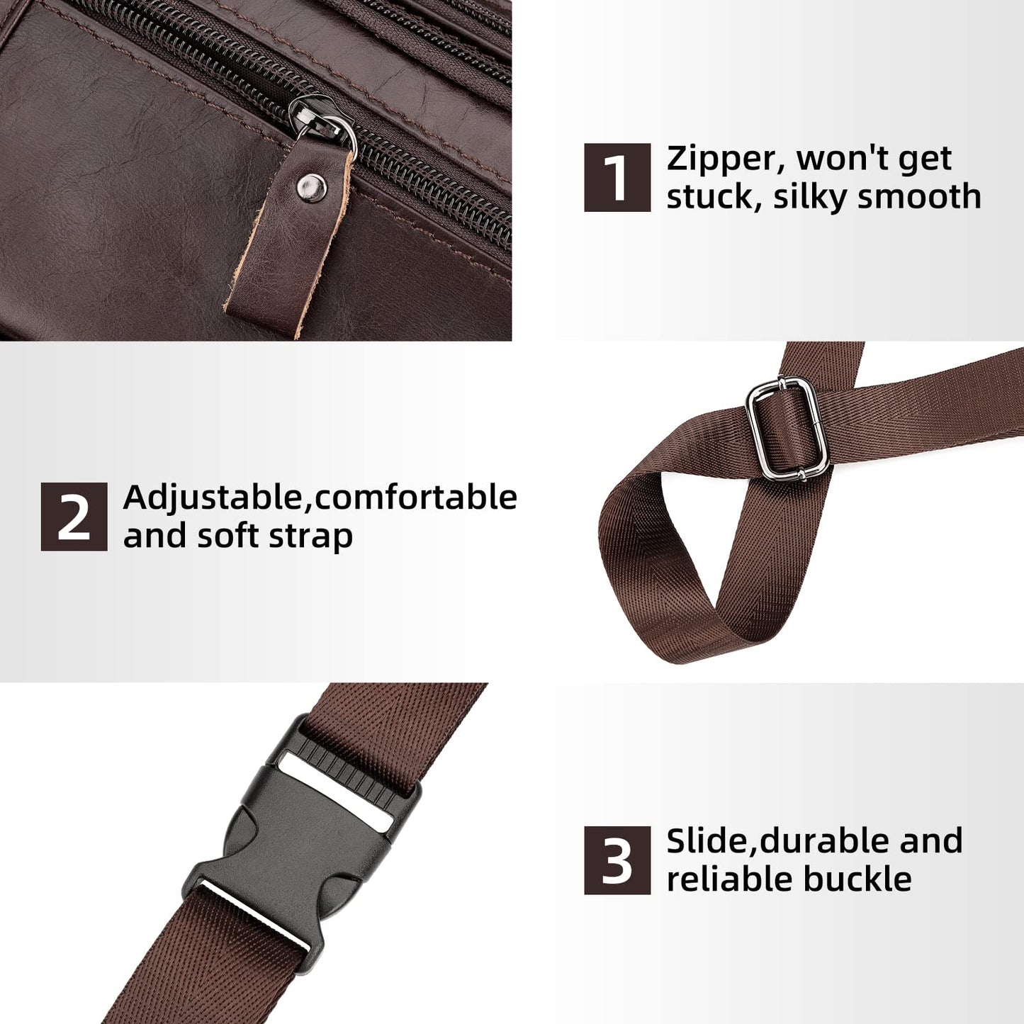 Soft Genuine Leather Fanny Pack for Men Women, Belt Bag Waist Packs Small Sling Crossbody Bag with Adjustable Strap for Travel Sport Walk (Coffee)