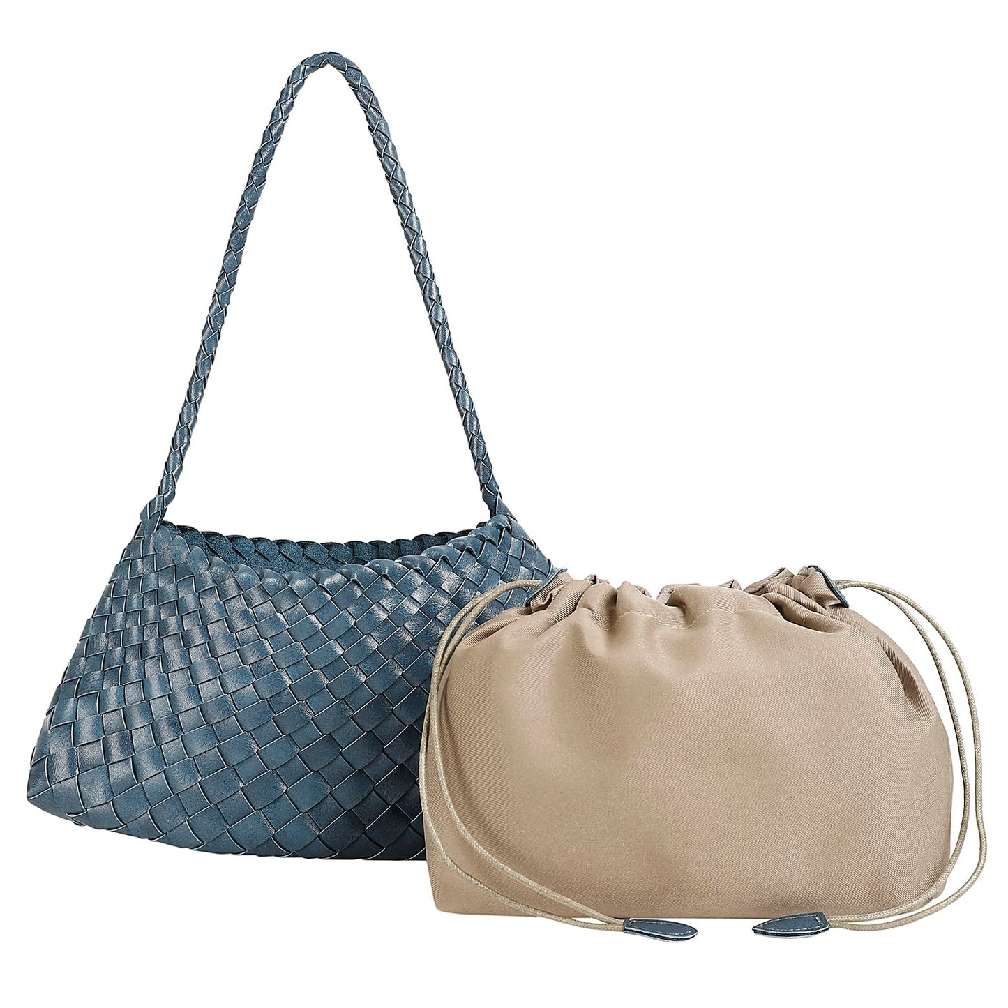 YLYYHH Basket Woven Handbag, Woven Shoulder Bag Cute Hobo Purse Tote Handbag, Woven Underarm Bag with Small Pouch, Blue