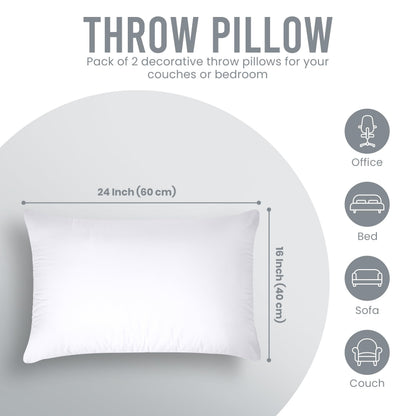 Utopia Bedding Throw Pillows (Pack of 2, White), 12 x 20 Inches Indoor Decorative Pillow Insert for Sofa, Bed and Couch
