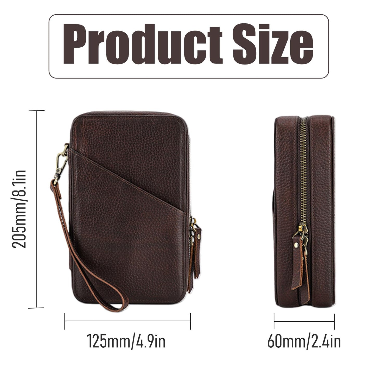 Acidea Full Grain Leather Electronics Accessories Storage Box Travel Cable Organizer Pouch, Charger Roll Up Case with Zippers Leather Tech Organizer for Power Bank, USB, Cables, Travel Essentials