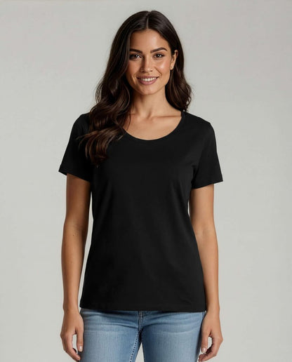 Real Essentials 4 Pack: Women's Cotton Short Sleeve T-Shirt - Casual Scoop Crew Neck Tops Tee (Available in Plus Size)