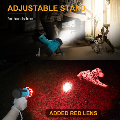 YIERBLUE Rechargeable Spotlight Flashlight IP67 Waterproof with 1000,000 Lumen LED, 12 Hours Long Running Spot Light, Impact Resistant Handheld Spotlight with Foldable Stand Red Lens
