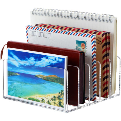 Qarituky Mail Organizer Countertop, Stylish Acrylic 5 Compartments Mail Holder, Small Desk File Storage Holders for Letter, Bill, Mail Sorter, Desktop Letter Folder Holders for Office, Home, School