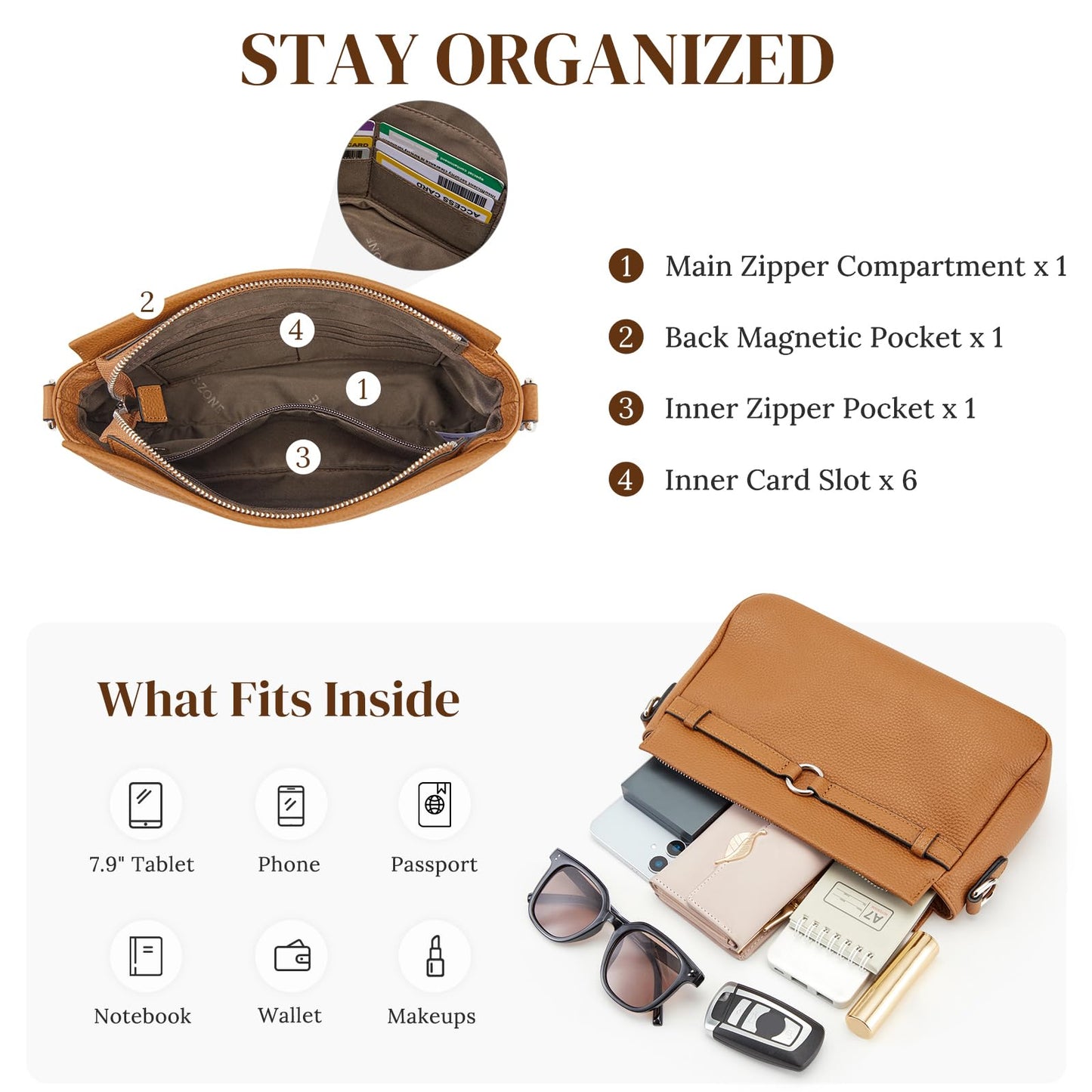 S-ZONE Genuine Leather Crossbody Bags for Women Small Leather Purse Cross Body Soft Shoulder Handbag Trendy