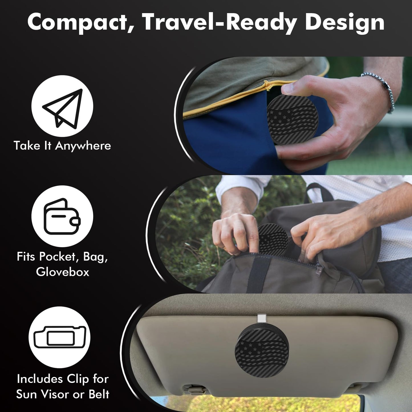 Pouch Container with Divider and Magnetic Lid, Plastic Pouch Holder & Can Compatible with ZYN/NZE/Alpha, Lightweight Pill Box, Comes with Sun Visor Clip (Magnetic Lid – Flag Style)