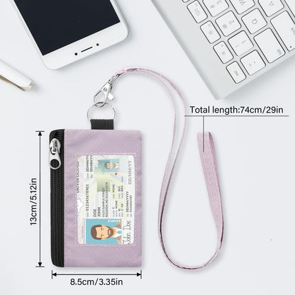 ZHOMA Minimalist RFID Blocking Wallet with Lanyard, Functional ID Case with 2 Zipper Pockets and Key Chain for Men and Women, Tactical Badge Pouch Cards Holder, Coin Purse for Travel Sports-Purple