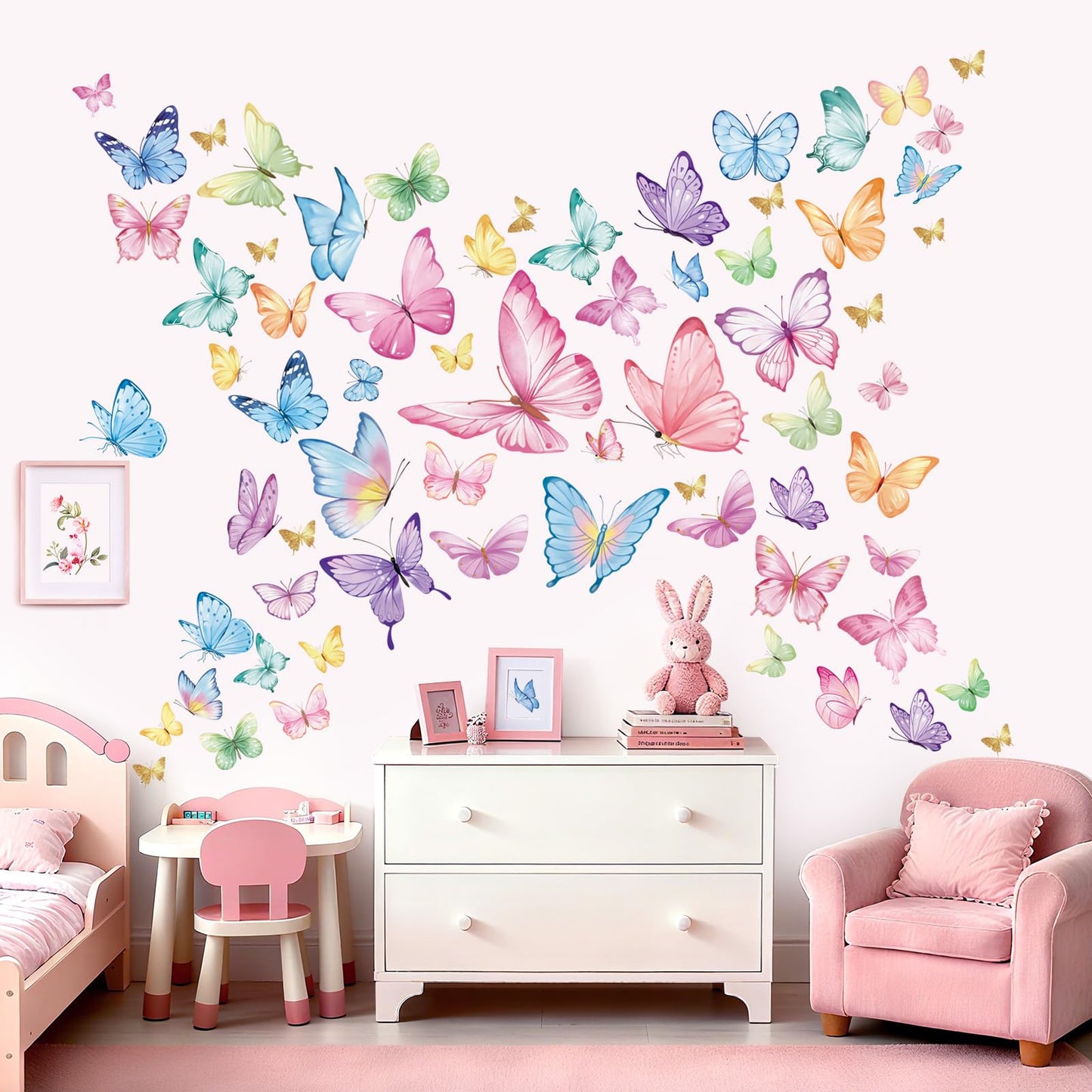 wondever Watercolor Butterfly Wall Stickers Large Colorful Butterflies Peel and Stick Wall Art Decals for Girls Bedroom Baby Nursery