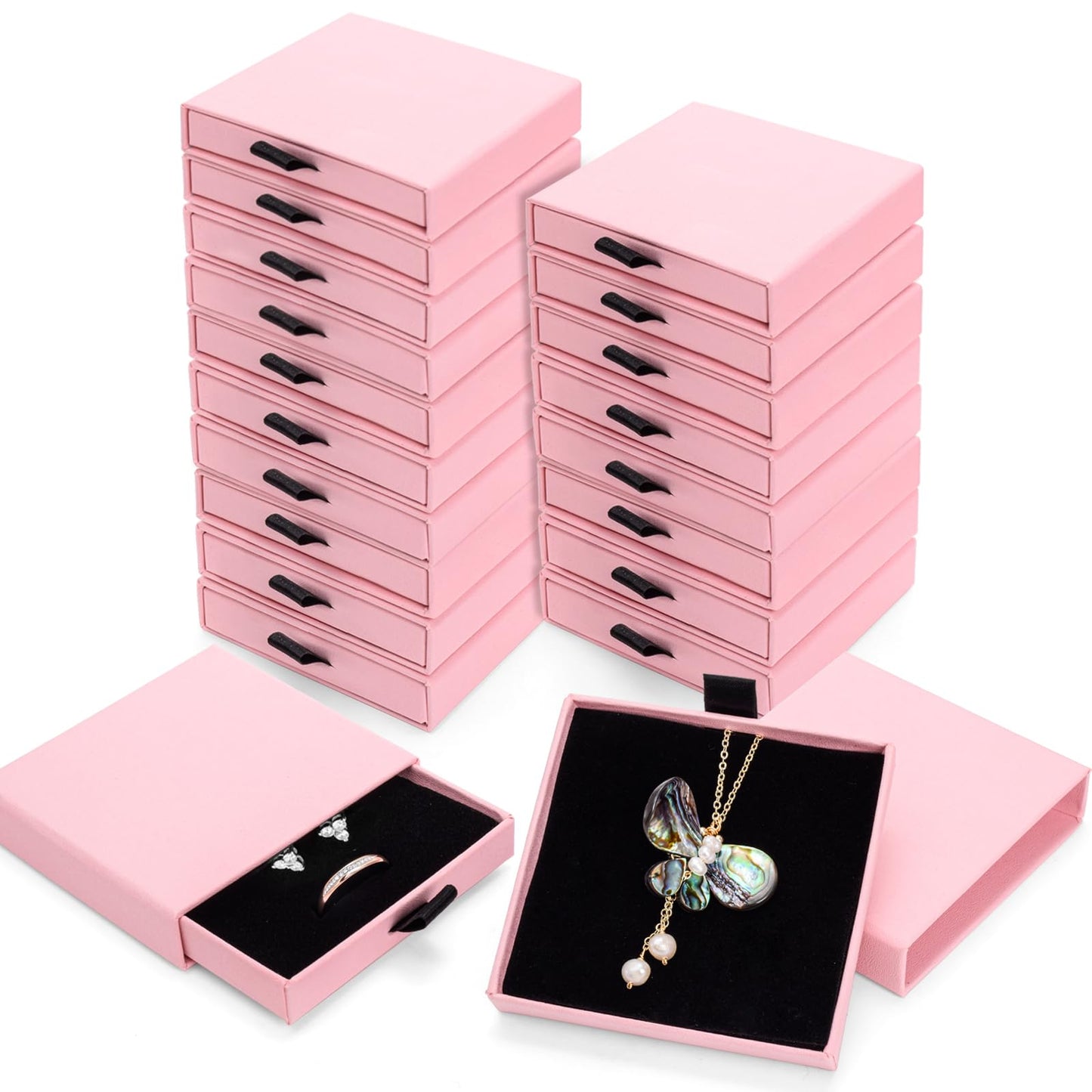 WRINGKIT 20 Pack Pink Jewelry Gift Boxes, Cardboard Jewelry Packaging Boxes with Lid and Black Sponge Lining, Small Empty Bracelet Gift Box Bulk for Earrings, Necklaces, Christmas, Valentine's Day