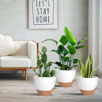 Planters for Indoor Plants, 10/9/8 Inch Self Watering Plant Pots with Drainage Hole, Plastic Planters Flower Pots for Indoor Outdoor Plants (White)