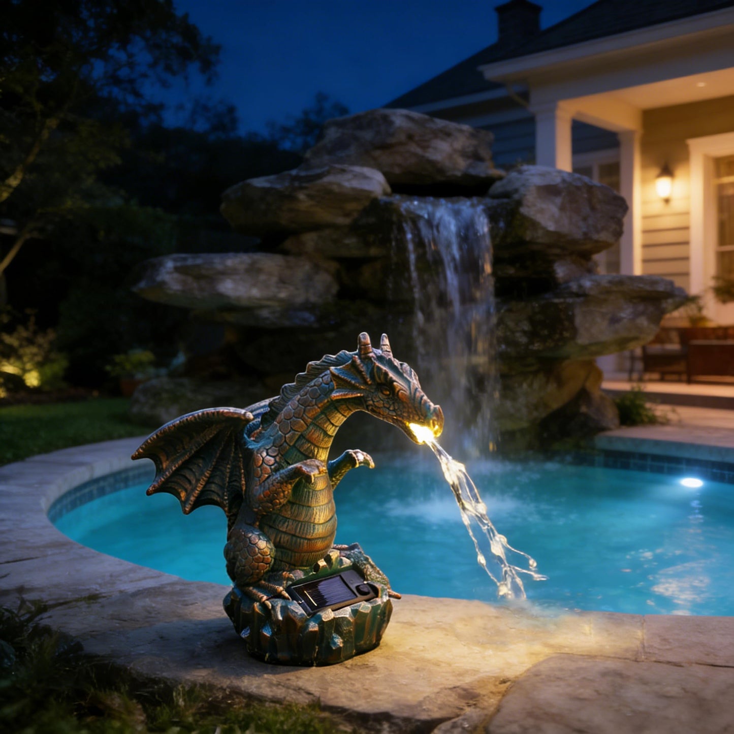 JOYBEE Dragon Solar Garden Statues Outdoor Decoration with LED Light Strings,Dragon Figurine Solar Lights Lawn Décor,Outside Statue Ornament for Patio, Balcony, Yard,Unique Gifts for Mom Grandma