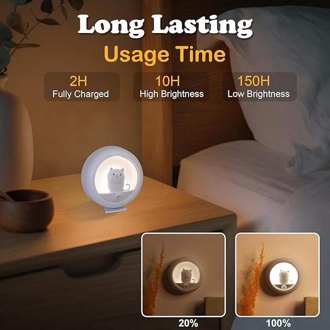 Attivolife Cat Magnetic Motion Sensor Light, Rechargeable Locker Night Lamp Dimmable, Warm White LED, Bedroom Hallway Stair Bathroom Kitchen