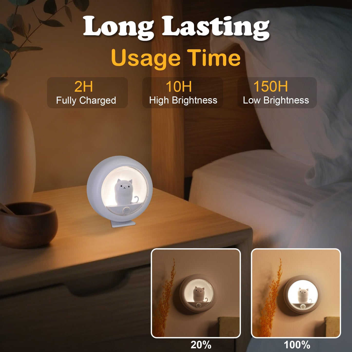 Attivolife Cat Magnetic Motion Sensor Light, Rechargeable Locker Night Lamp Dimmable, Warm White LED, Bedroom Hallway Stair Bathroom Kitchen