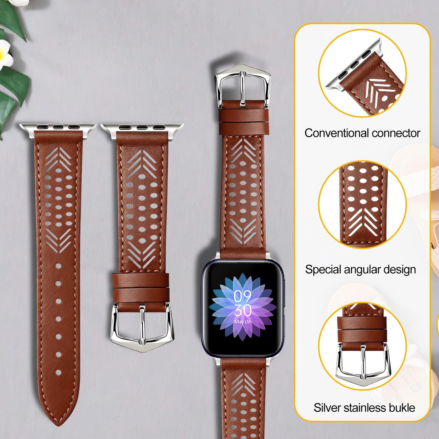 Hollow-out Genuine Leather Watch Band for Apple Watch, Dressy Strap for Women Lady Small Wrist, Compatible with Apple Watch Series 11 10 9 8 7 6 SE 3 2 1 Ultra 38mm 40mm 41mm 42mm 44mm 45mm 46mm 49mm