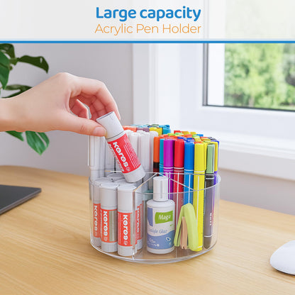 Fab Glass and Mirror Clear Acrylic Pen Holder – Multi-Function Desk Organizer, Makeup Brush Holder, Pencil Cup for Desk, Modern Storage Solution for Office, School & Vanity