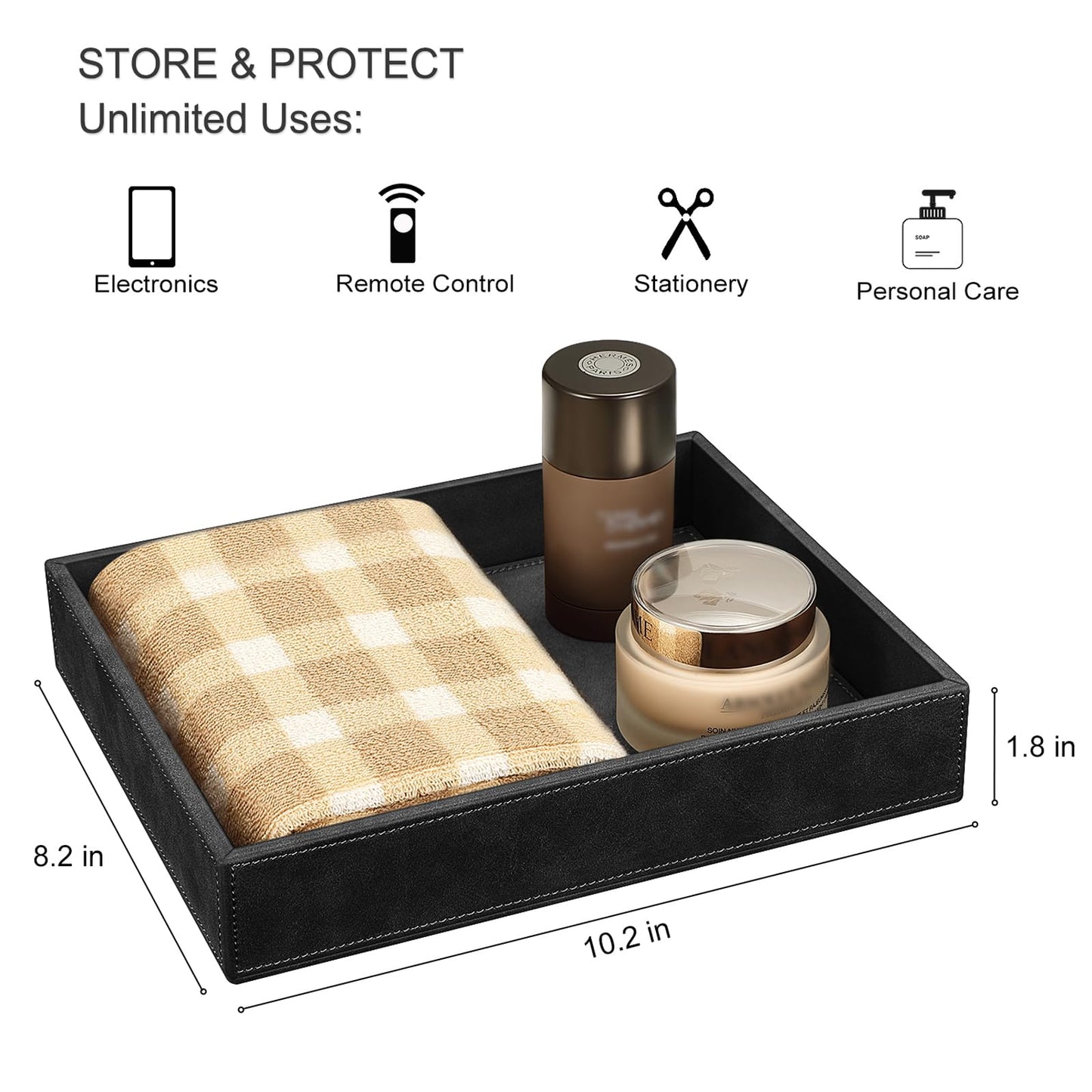 SITHON Valet Tray Desk Organizer, PU Leather Catchall Bedside Vanity Tray Nightstand Caddy Coin Box Key Jewelry Storage Organizer, Graduation, Black
