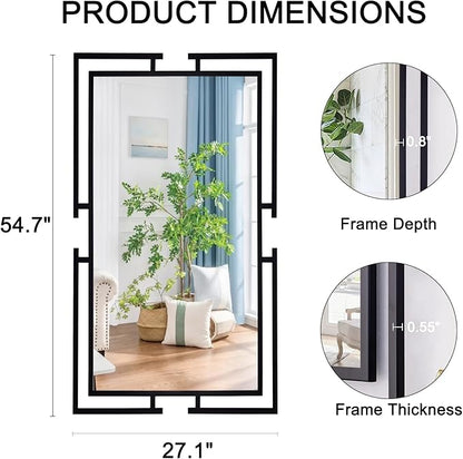 Large Decorative Wall Mirror, 54"x27" Black Mirror Wall Decor with Metal Frame for Living Room, Bedroom, Farmhouse, Horizontal/Vertical