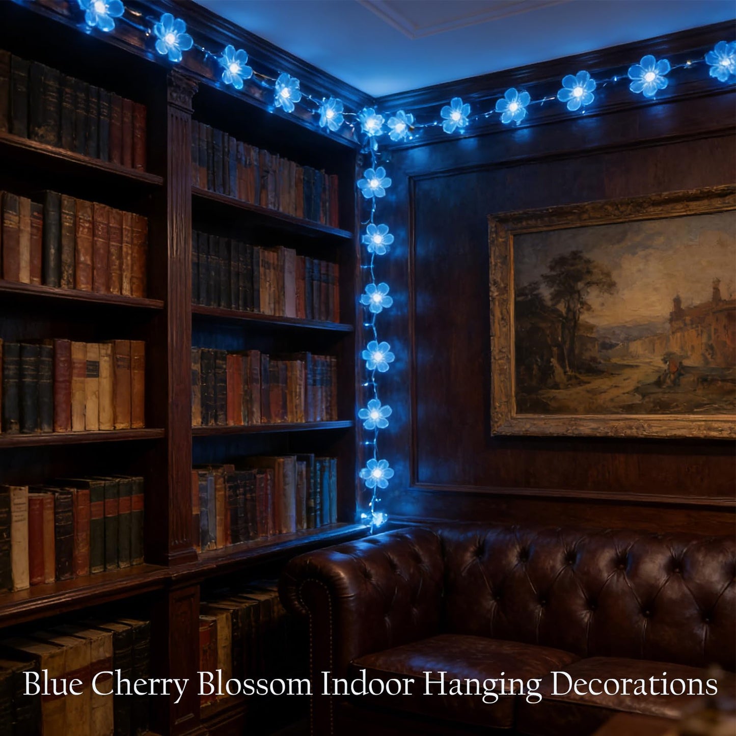 Blue Flower String Lights Indoor Outdoor Decorations, 33ft Connectable Clear Wire 100 LED Cherry Blossom Fairy Light with 8Mode & Memory for Christmas Easter Birthday Wedding Party Bedroom Décor