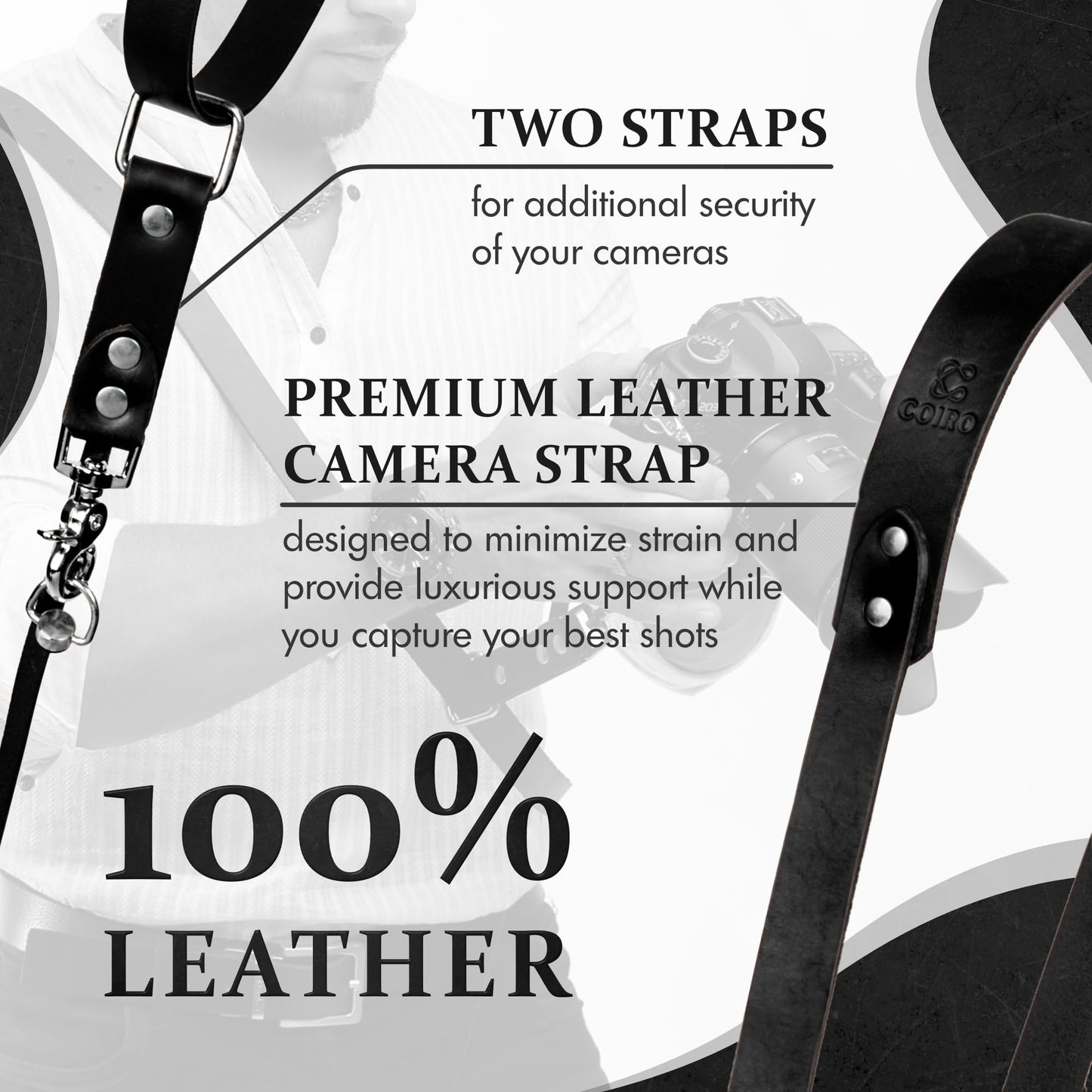 C Coiro Leather Camera Strap for One Camera - Professional Single Leather Harness Shoulder Strap Quick Release Gear DSLR/SLR, Camera Accessories for Photography, Black