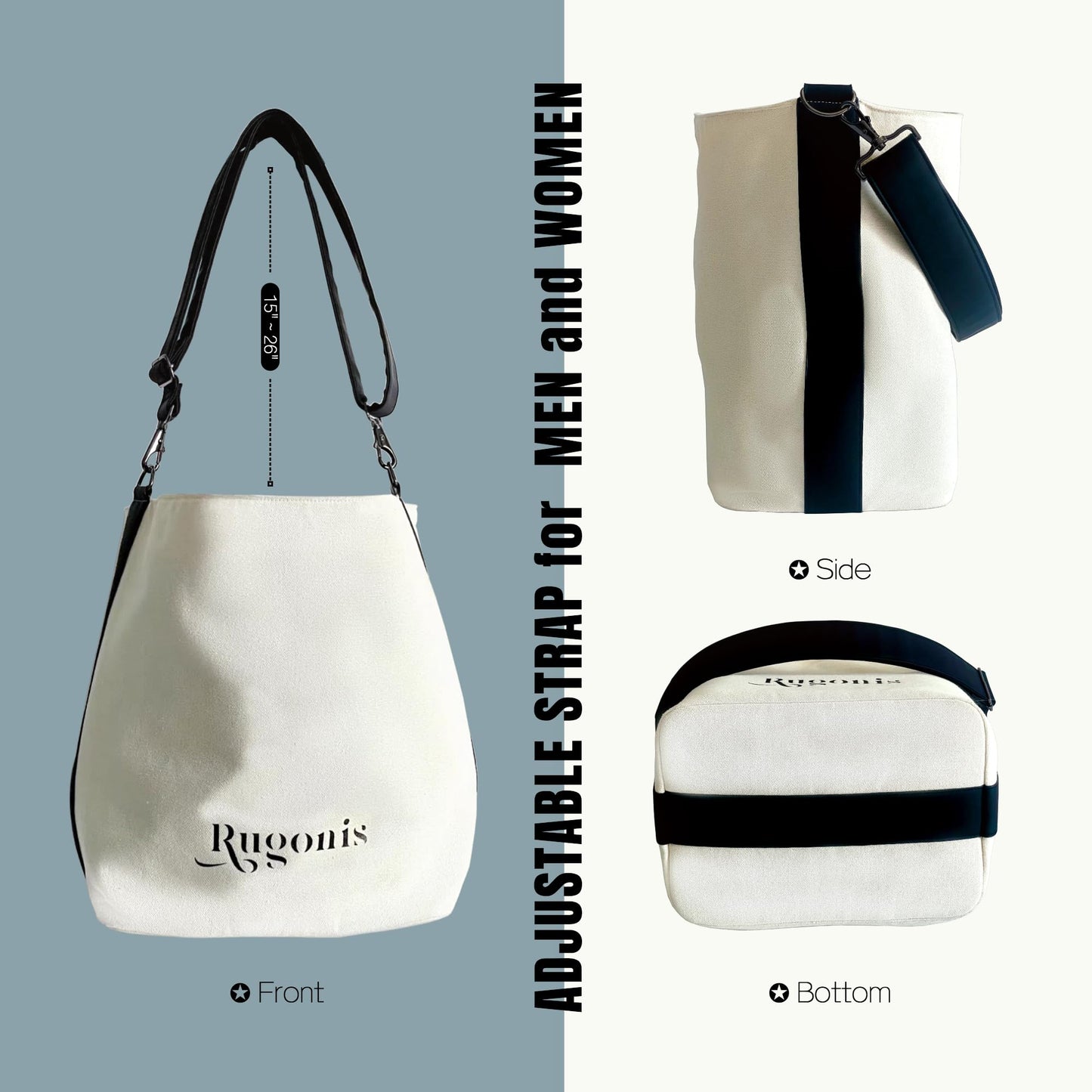 Rugonis Heavy Duty Canvas Bucket Bag for Women & Men - 25L Large Capacity Waterproof Tote with Detachable Wide Padded Strap, Grocery Shopping, Travel, Commute, RV Organizer, 20oz Canvas