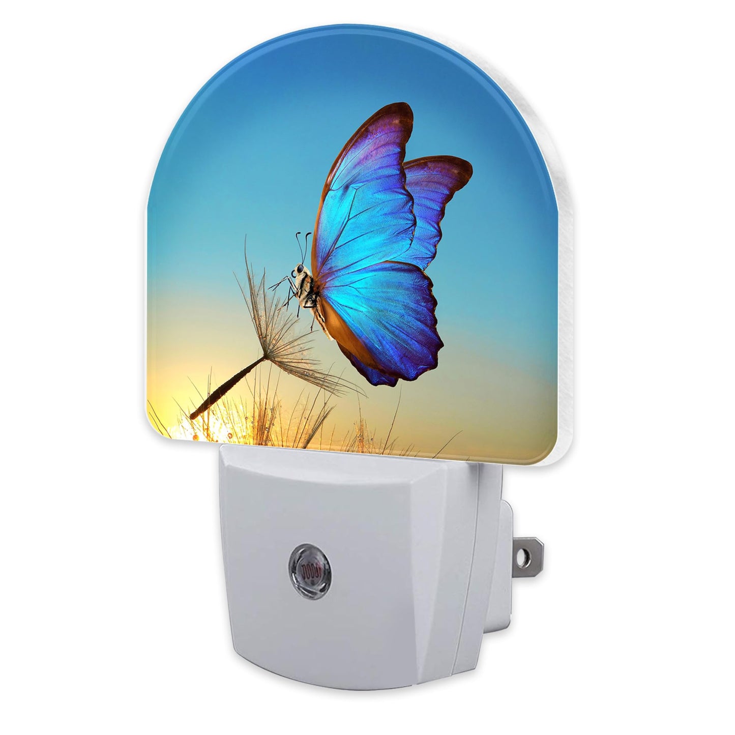 sndheke Blue Butterfly and Dandelion Night Light Plug into Wall, Butterfly in The Sunset Dusk to Dawn Night Light,0.5w Energy Saving Sleep Friendly Nightlights for Kids Boys Girls Home Decor
