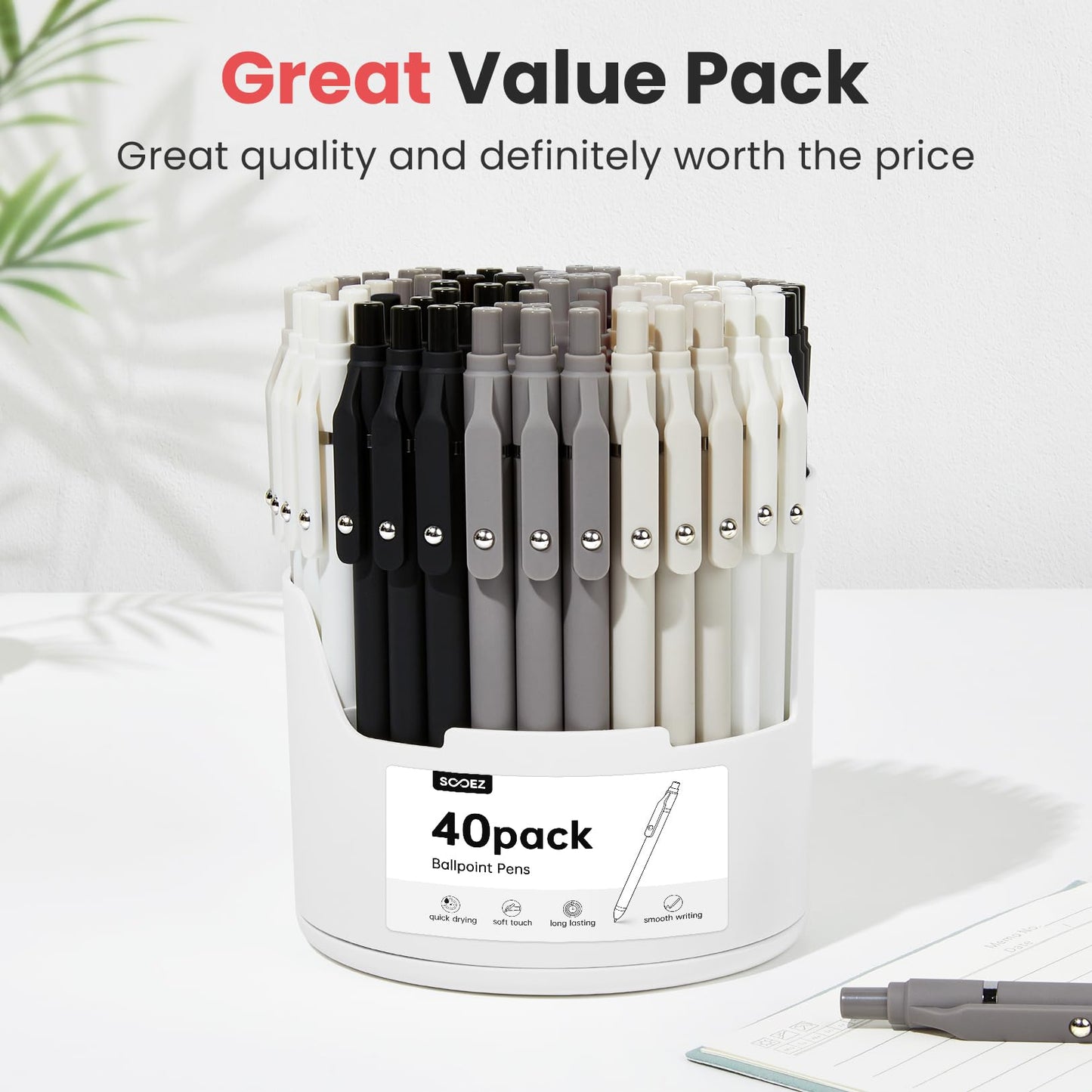 Sooez 40 Pack Bulk Pens Ballpoint, Black Ink Pens for Smooth Writing, Quick Dry Ball Point Pens Black, Medium Point 1.0mm Fidget Pens for Journaling, Office Supplies for Nurse Server