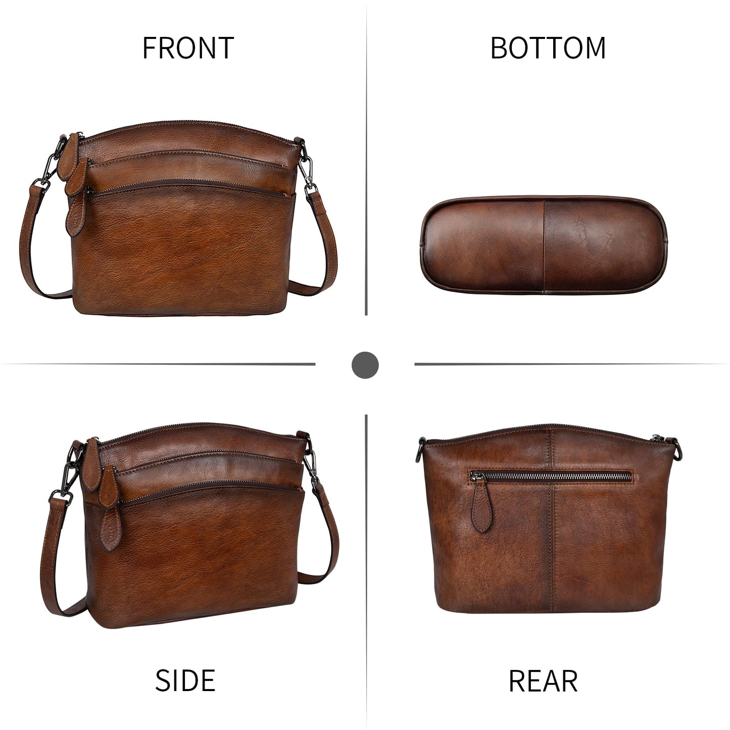 HESHE Crossbody Bags for Women Leather Purses with Multi-Pockets Vintage Cross-body Bag Ladies Small Satchel Shoulder Handbags Hobo Bag (Coffee)
