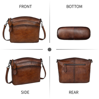 HESHE Crossbody Bags for Women Leather Purses with Multi-Pockets Vintage Cross-body Bag Ladies Small Satchel Shoulder Handbags Hobo Bag (Coffee)