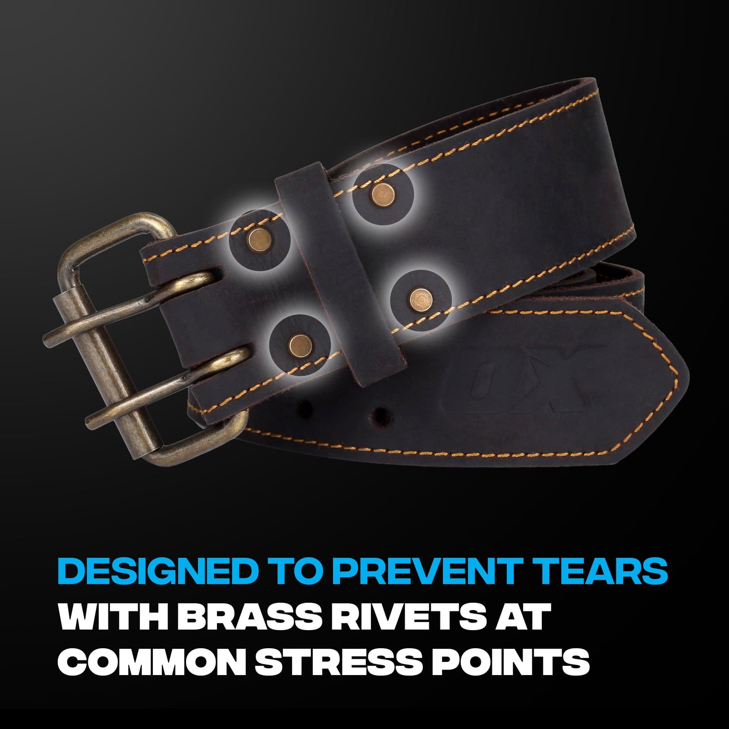 OX Pro 2 Inch Leather Tool Belt - Oil Tanned Full Grain Leather - Perimeter Stitched Construction Belt with Rivets - 28" to 44" Length - Cinturon Para Construccion