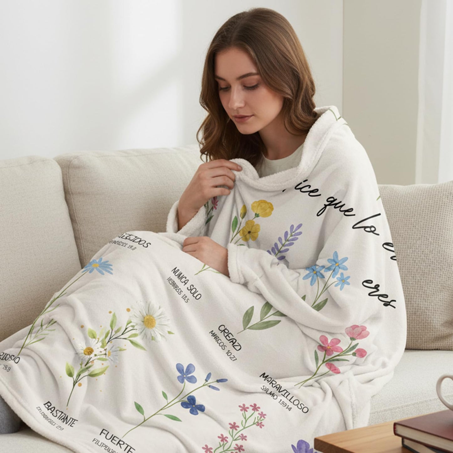 VISSTREE Spanish Christian Gifts for Women, Christian Throw Blanket with Flowers, Religious Flannel Blanket, Inspirational Faith Prayer Gift for Sister, Daughter, Mom, Soft Throw Blankets 50'' x 60''