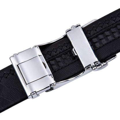 Barry.Wang Men's Ratchet Leather Belt 1 3/8" Adjustable Buckle Sliding Click Designer Casual Dress Golf Belts Fashion Valentine’s Day
